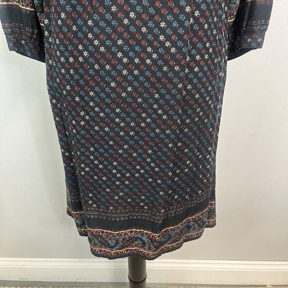 Lucky Brand Dress size Small Black Red Blue Floral Boho Peasant Prairie Knee - Picture 7 of 10